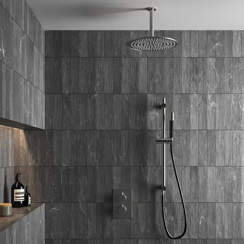 Saniclear Exclusive Pro inbouw regendouche 20cm met plafondarm, glijstang en staafhanddouche RVS