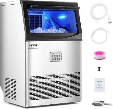 VEVOR Commerciële ijsmachine (41 kg/dag) met 15 kg opslagcapaciteit en afvoerpomp, 50 ijsblokjes in 15 minuten, LED-digitaal display, zelfreinigende ijsmachine voor bar-restaurant