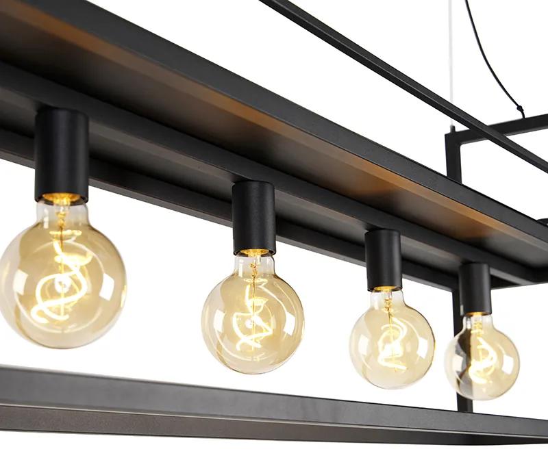 Eettafel / Eetkamer Industriële hanglamp zwart met rek large 4-lichts - Cage Rack Industriele / Industrie / Industrial E27 Binnenverlichting Lamp