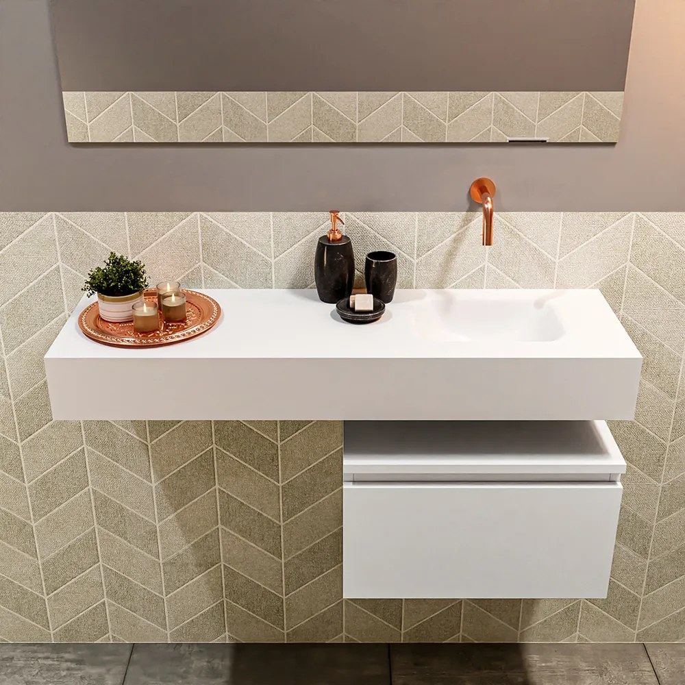 Mondiaz Andor toiletmeubel 50cm mat wit met witte wastafel 100cm rechts zonder kraangat