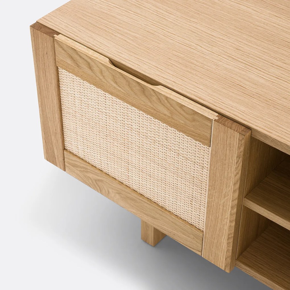 TV-meubel van eikenhout, fineer en vlechtwerk L150 cm, Arty