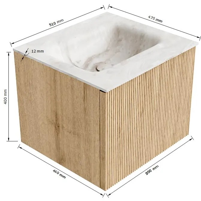 Mondiaz Kurve-dlux 50cm badmeubel shadow met 1 lade en wastafel grunne midden 1 kraangat glace