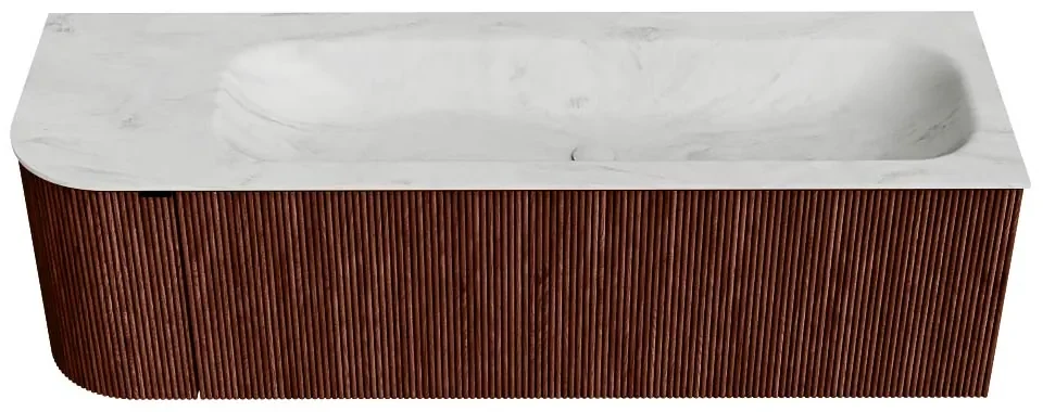 Mondiaz Kurve-dlux 145cm badmeubel ronding links ruby met 1 lade en deur en wastafel big large rechts zonder kraangat opalo