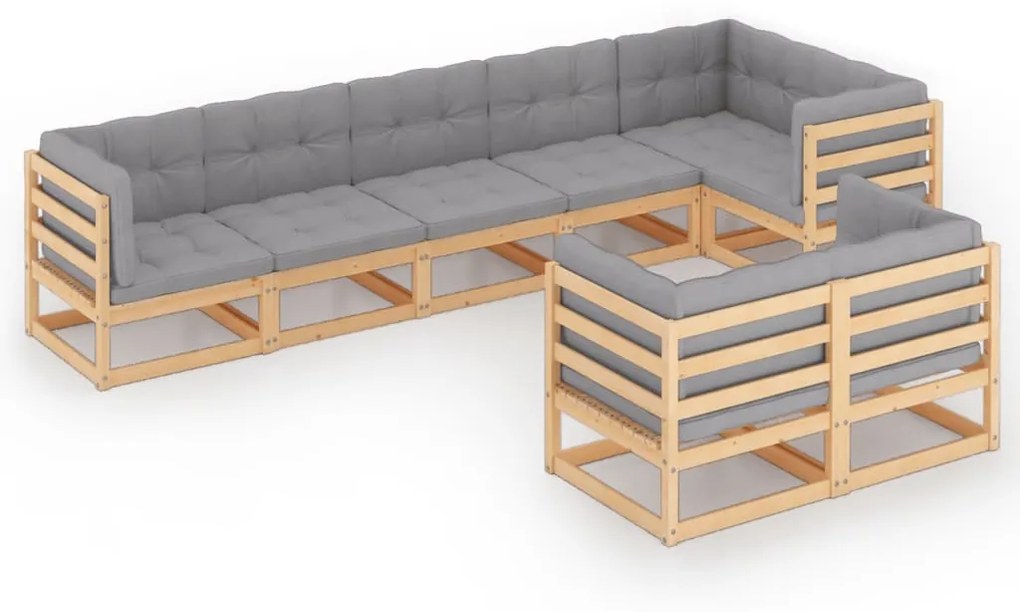 vidaXL 8-delige Loungeset met kussens massief grenenhout