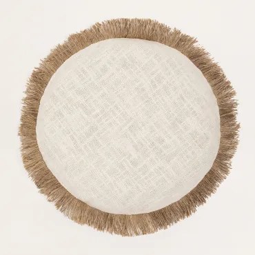 Ronde Kussen Ø40 Cm In Katoen Paraiba Gardenia Wit - Beige – Linnen - Sklum