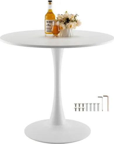VEVOR Ronde eettafel Keukentafel Houten tafel (80 cm / 113,4 kg draagvermogen) voor 2-4 personen, moderne kantoortafels met voetstuk in tulpdesign, voor keuken thuis of woonkamer, wit (alleen tafel)