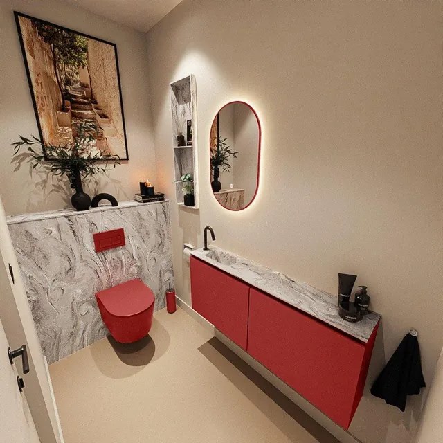 MONDIAZ TURE-DLUX 120cm toiletmeubel Fire. EDEN wastafel Glace positie links. Met 1 kraangat. TUREDX120FIRL1GLA