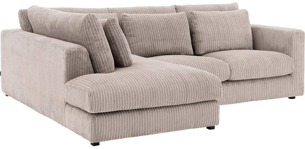 Goossens Bank Ravenia bruin, stof, 2,5-zits, stijlvol landelijk met chaise longue links