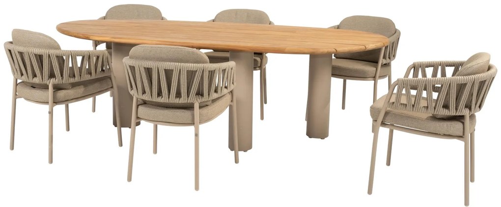 Taste by 4 Seasons Calma tuinset latte met Estate tafel met mangovormig teak blad 240 cm Tuinset   taupe weerbestendig