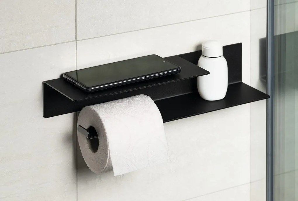 Sapho Bannis toiletrolhouder met plank 35cm zwart mat