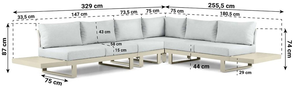 Hoek loungeset 6 personen Aluminium Taupe Lifestyle Garden Furniture Lorenzo