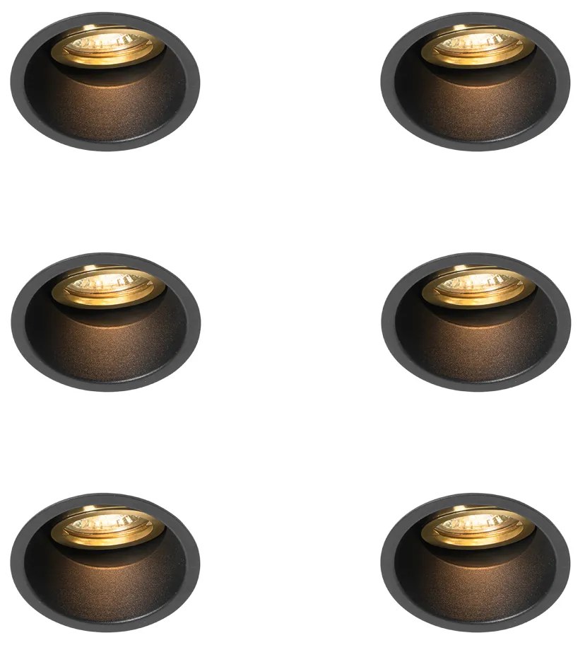 Set van 6 moderne inbouwspots zwart met goud draai- en kantelbaar - Alloy