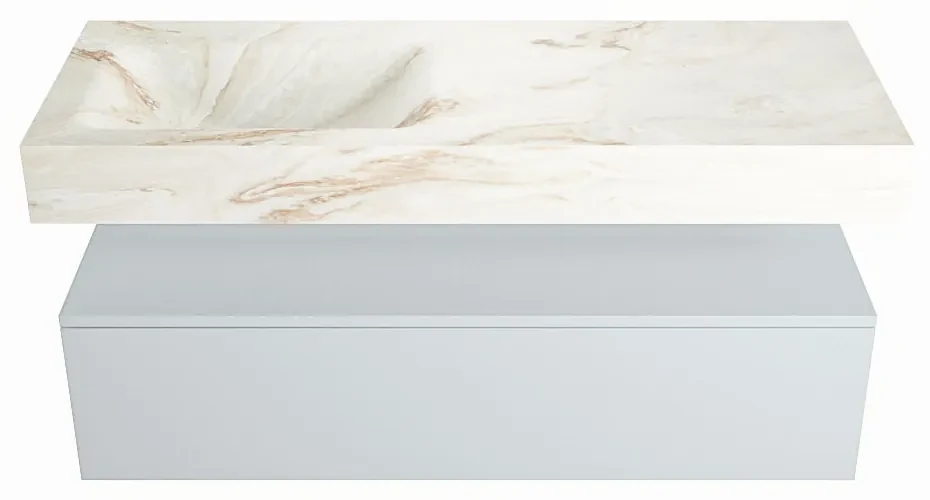 Mondiaz Alan DLux badmeubel 120cm clay 1 lade met wastafel frappe links zonder kraangat