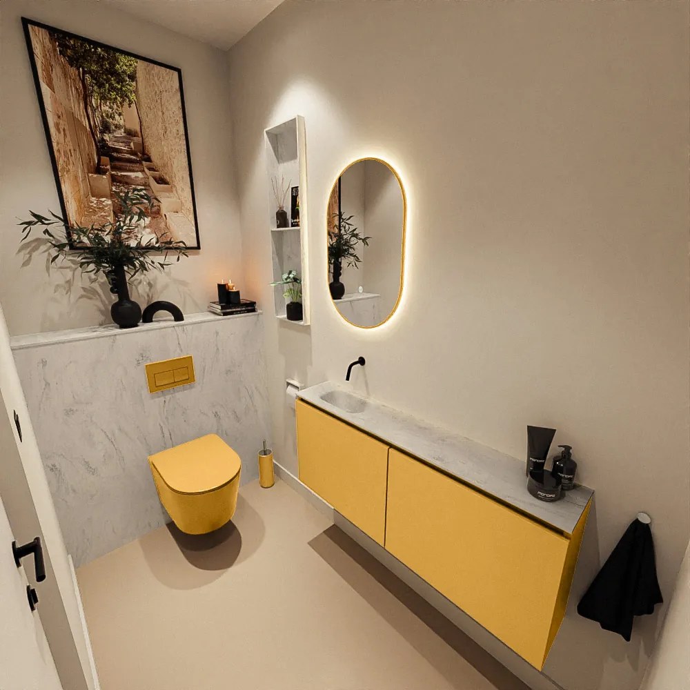 Mondiaz Ture DLux toiletmeubel 120cm ocher met wastafel opalo links zonder kraangat