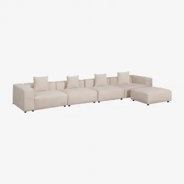 Bruna Modulaire 4-delige Bank Met Hoge Armleuning En Poef ↔︎480 Cm Corduroy Beige – Linnen - Sklum