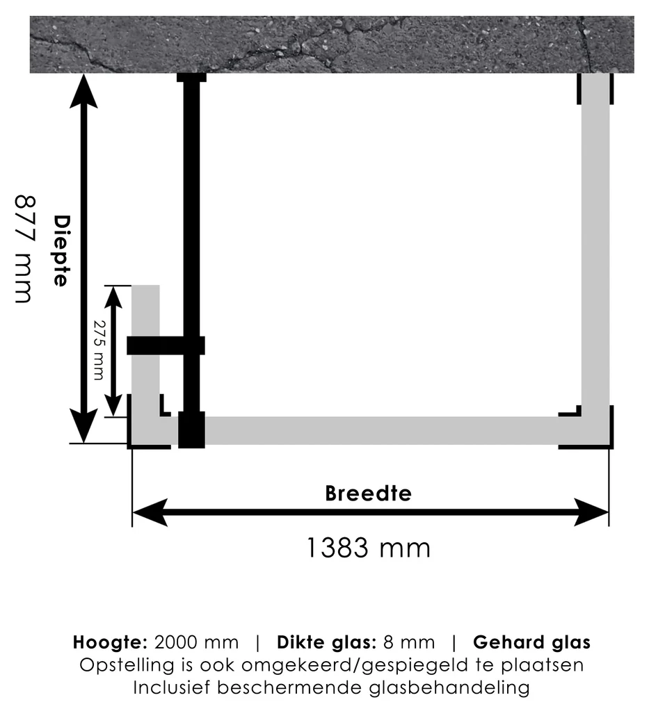 Brauer JC profielloze inloopdouche 90x140/30cm reversed koper