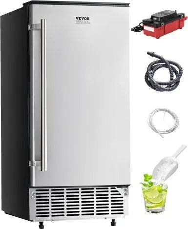 VEVOR Onderbouw-ijsmachine, 36 kg/dag, ingebouwde ijsmachine met afvoerpomp, omkeerbare deur, roestvrij staal, vrijstaande ijsmachine met ijsverspreider voor commerciële thuiskeukens