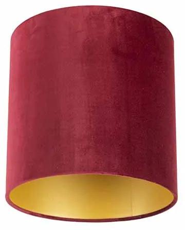Stoffen Velours lampenkap rood 25/25/25 met gouden binnenkant cilinder / rond