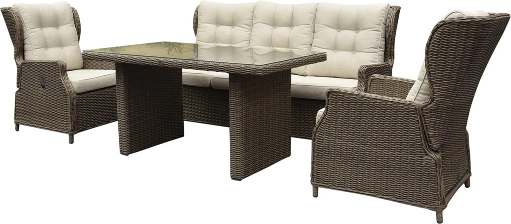 Ibiza stoel bank dining verstelbare loungeset 4 delig bruin wicker | naturel mixed weave kussen