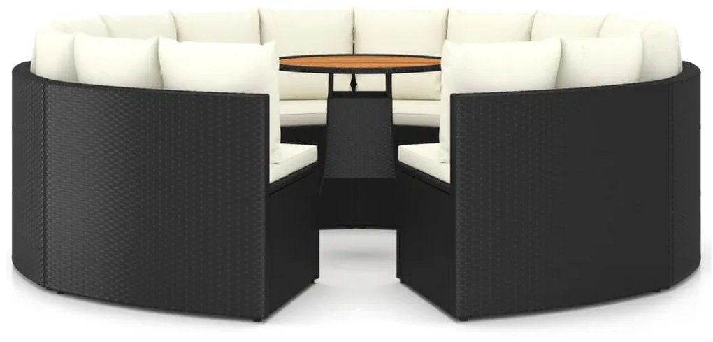 vidaXL 9-delige Loungeset met kussens poly rattan zwart