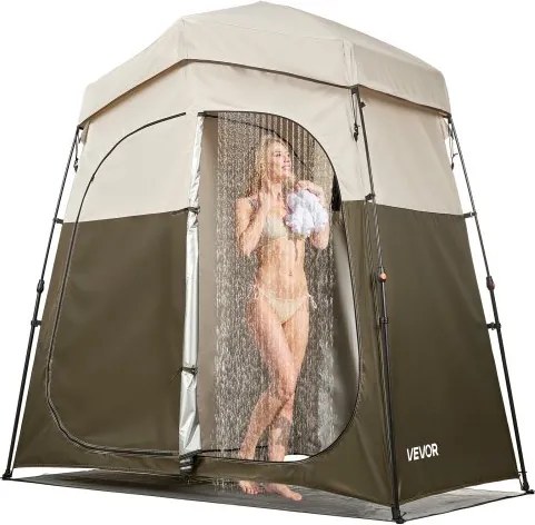 VEVOR Douchetent Toilettent (2140x1120x213 cm) met privacyscherm &amp; 2 kamers, omkleedtent incl. haringen &amp; touwen &amp; draagtas, privacyschermtent gemaakt van 150D Oxford-stof voor kamperen, strand en vissen