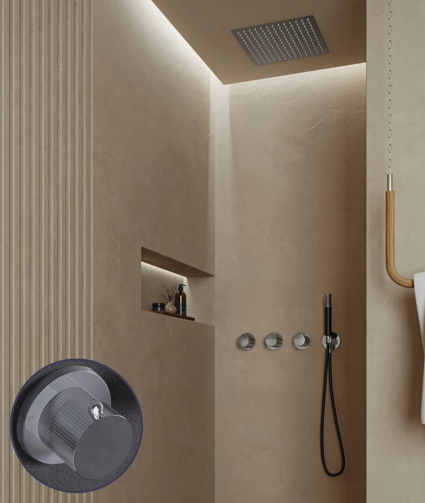 Saniclear Plus Stripes Pro inbouw regendouche met inbouw douchekop 30x30cm en staafhanddouche chroom