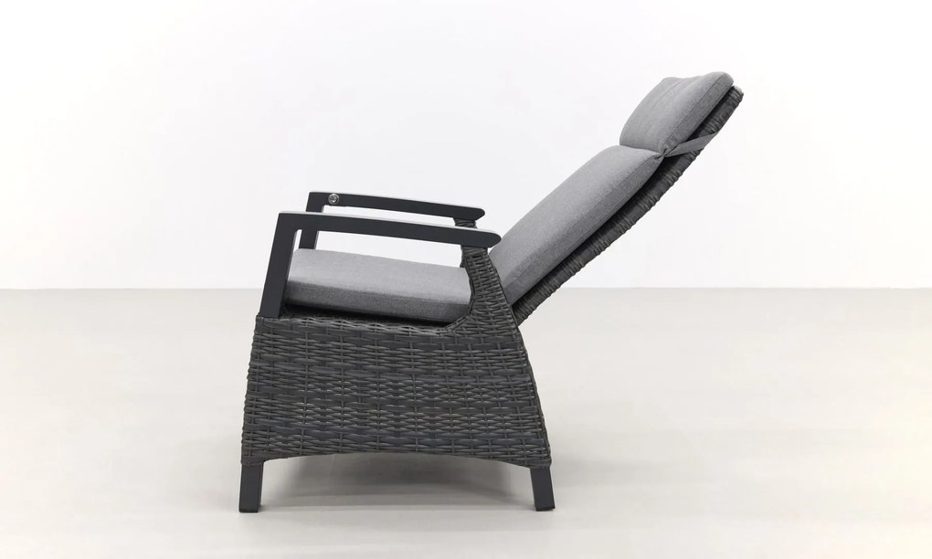 Darwin/Kings 6-persoons wicker verstelbare tuinset 220x100 cm. - Antraciet/Houtlook