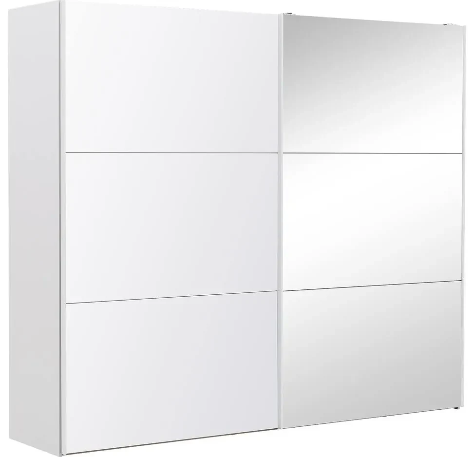 Goossens Kledingkast Easy Storage Sdk, 253 cm breed, 220 cm hoog, 1x 3 paneel glas schuifdeur li en 1x 3 paneel spiegel schuifdeur re