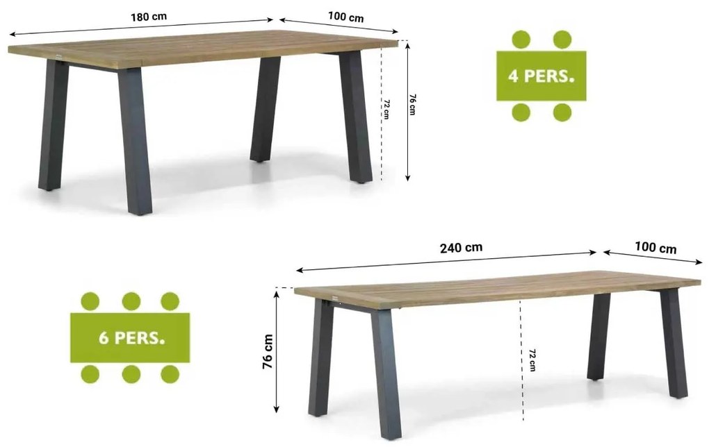 Dining Tuintafel rechthoekig 180 x 100 cm Teak Grijs Glasgow