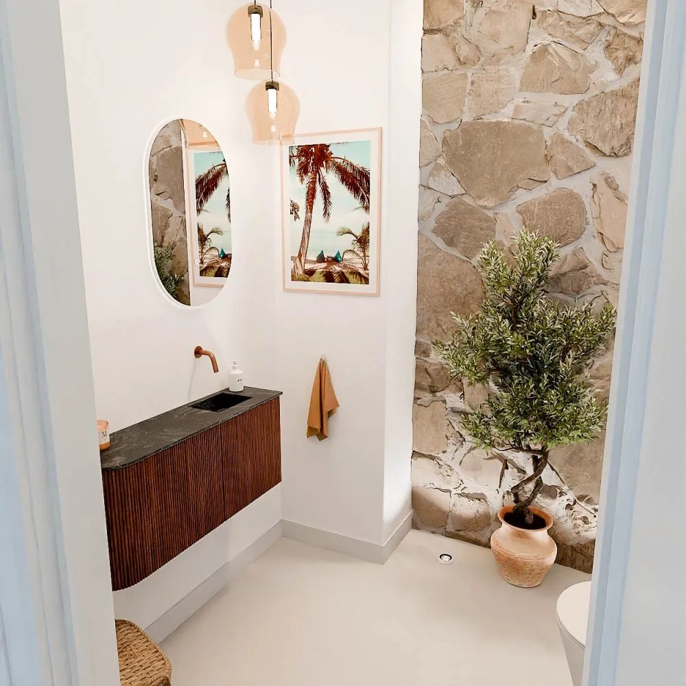 Mondiaz Joya DLux 90cm toiletmeubel ronding links ruby met wastafel faye rechts zonder kraangat lava