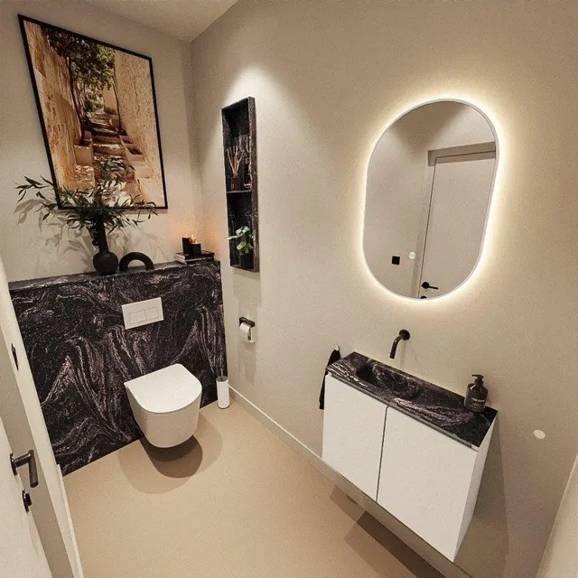 MONDIAZ TURE-DLUX 60cm toiletmeubel Talc. EDEN wastafel Lava positie links. Zonder kraangat. TUREDX60TALL0LAV