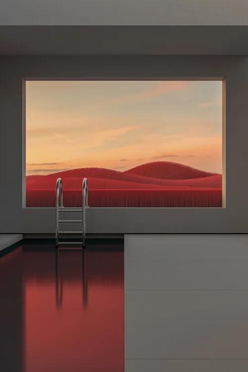 Kunstfotografie Minimal interior with a red field at sunset series 1, Javier Pardina, (26.7 x 40 cm)