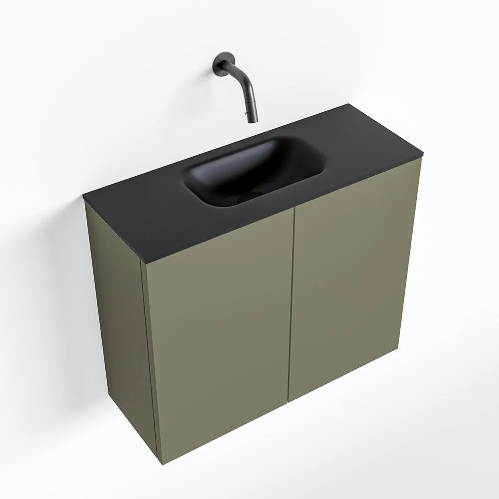 Zaro Polly toiletmeubel 60cm army met zwarte wastafel zonder kraangat