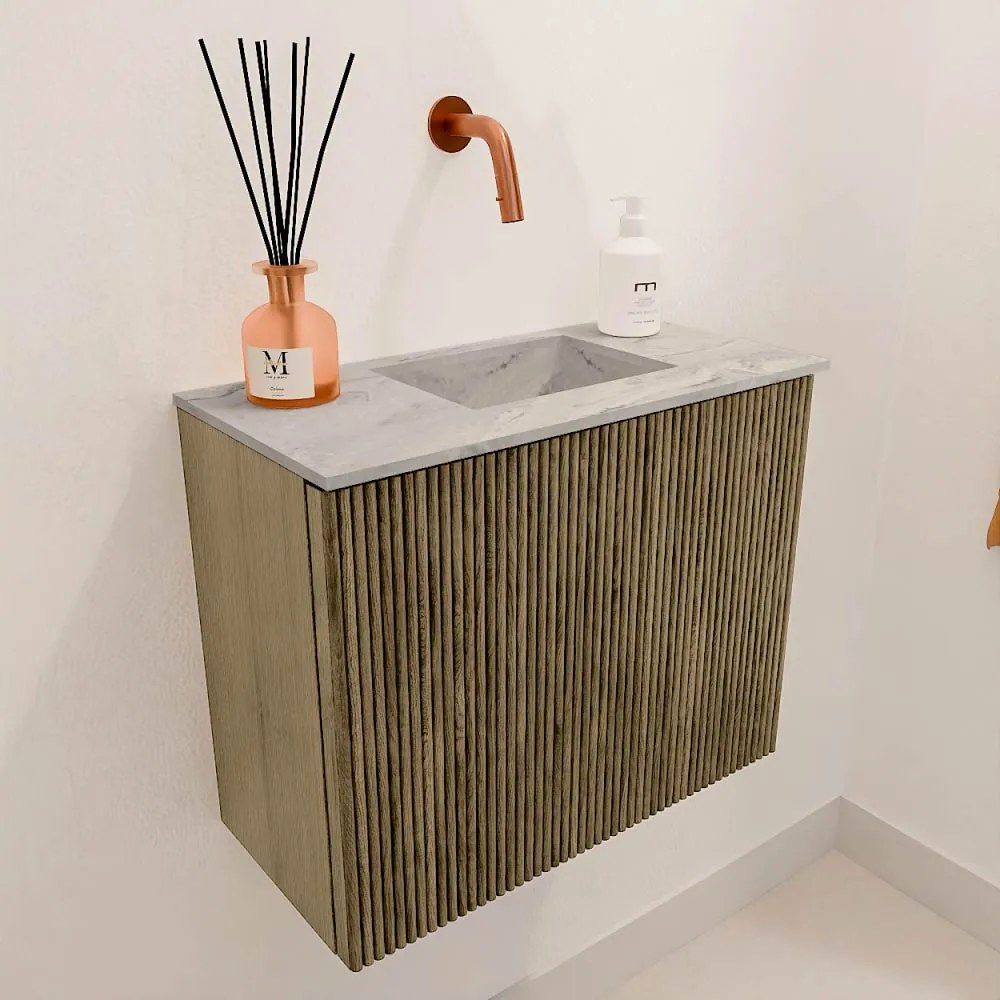 Mondiaz Joya DLux 50cm toiletmeubel dusk met wastafel faye rechts zonder kraangat glace