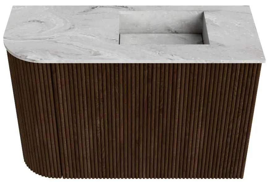 Mondiaz Joya DLux 60cm toiletmeubel ronding links walnut met wastafel faye rechts zonder kraangat glace