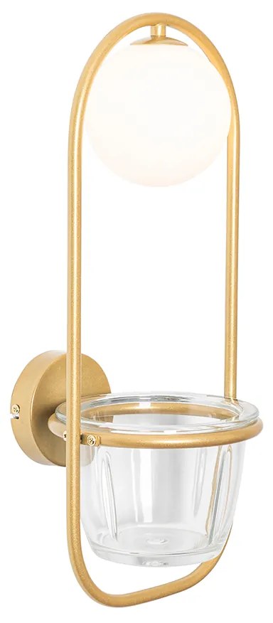 Art deco wandlamp goud met wit glas - Isabella
