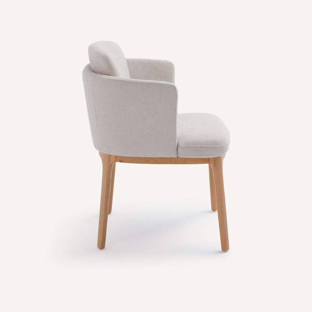 Tafelfauteuil met eikenhouten poten en gevlochten stof Jabote