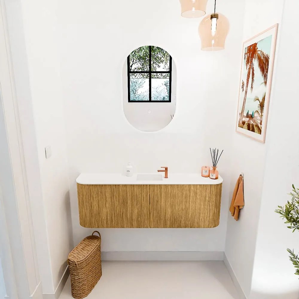 Mondiaz Joya 125cm toiletmeubel ronding links/rechts oak met wastafel faye midden 1 kraangat talc