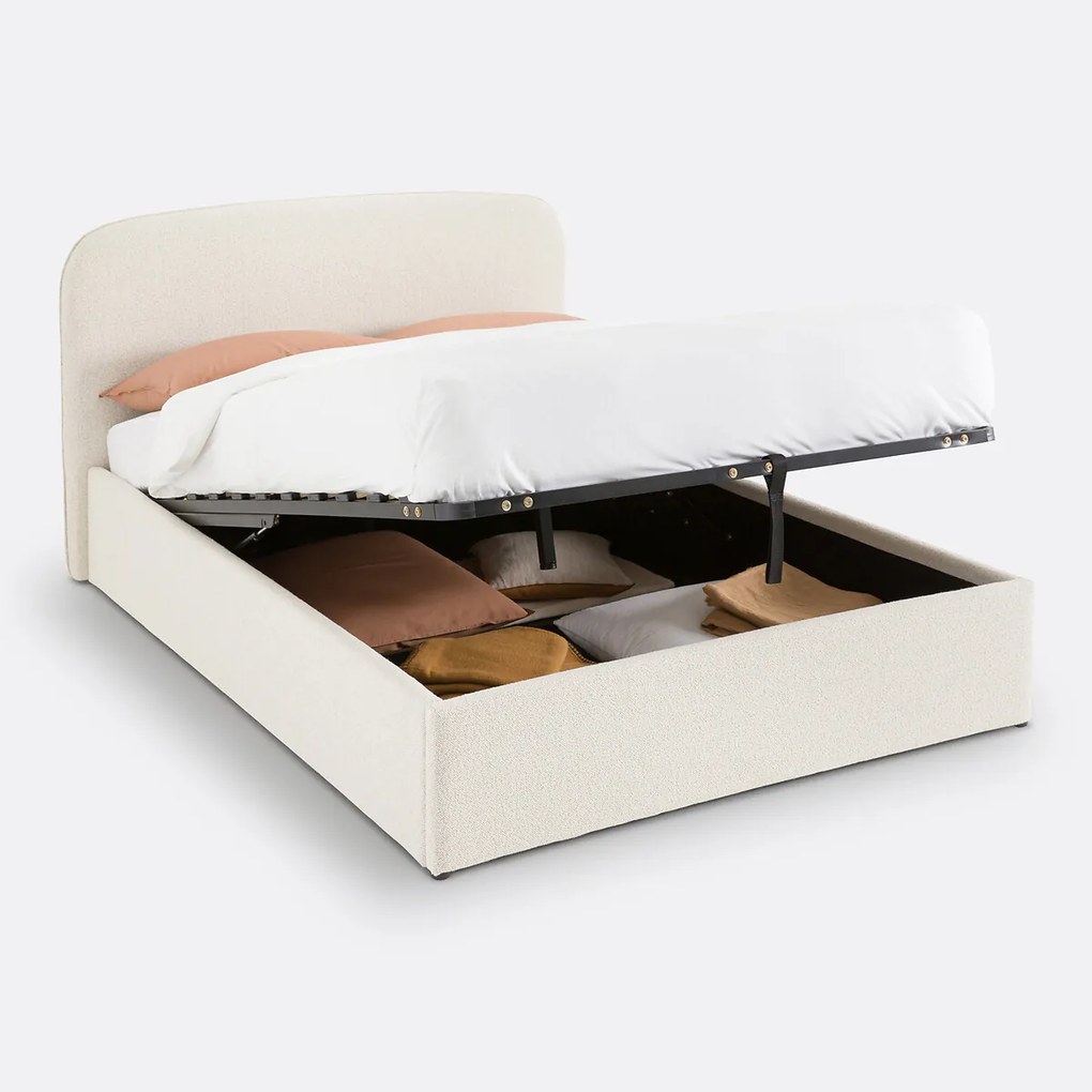 Kofferbed bouclette met ophefbare lattenbodem, Conto