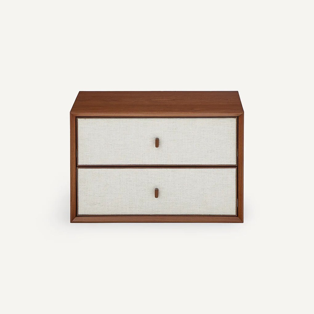 Nachtkastje met 2 lades, B60 x D42 cm, notenhoutfineer en stof, ARCHIVITA XL