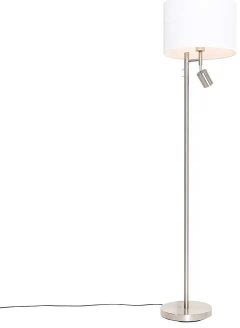 Vloerlamp staal met kap wit en leeslamp - Jelena