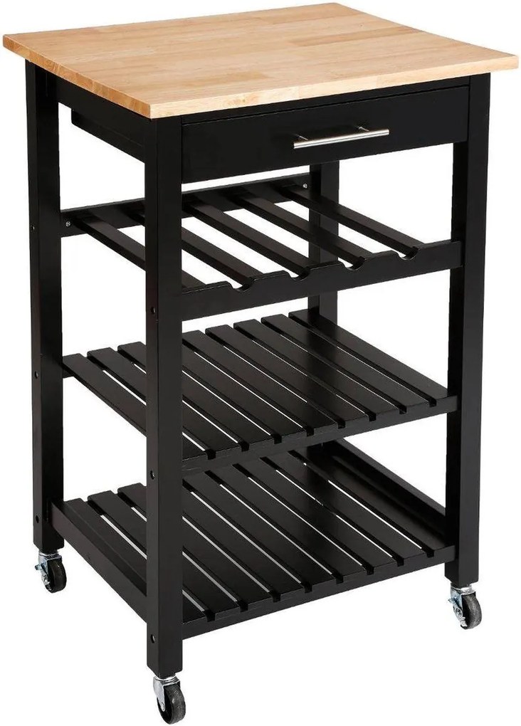 5Five® Keukentrolley 58x48x87 cm - Hout&amp;Zwart - Verrijdbaar - Luxe uitstraling - Extra opbergruimte - Decoratief
