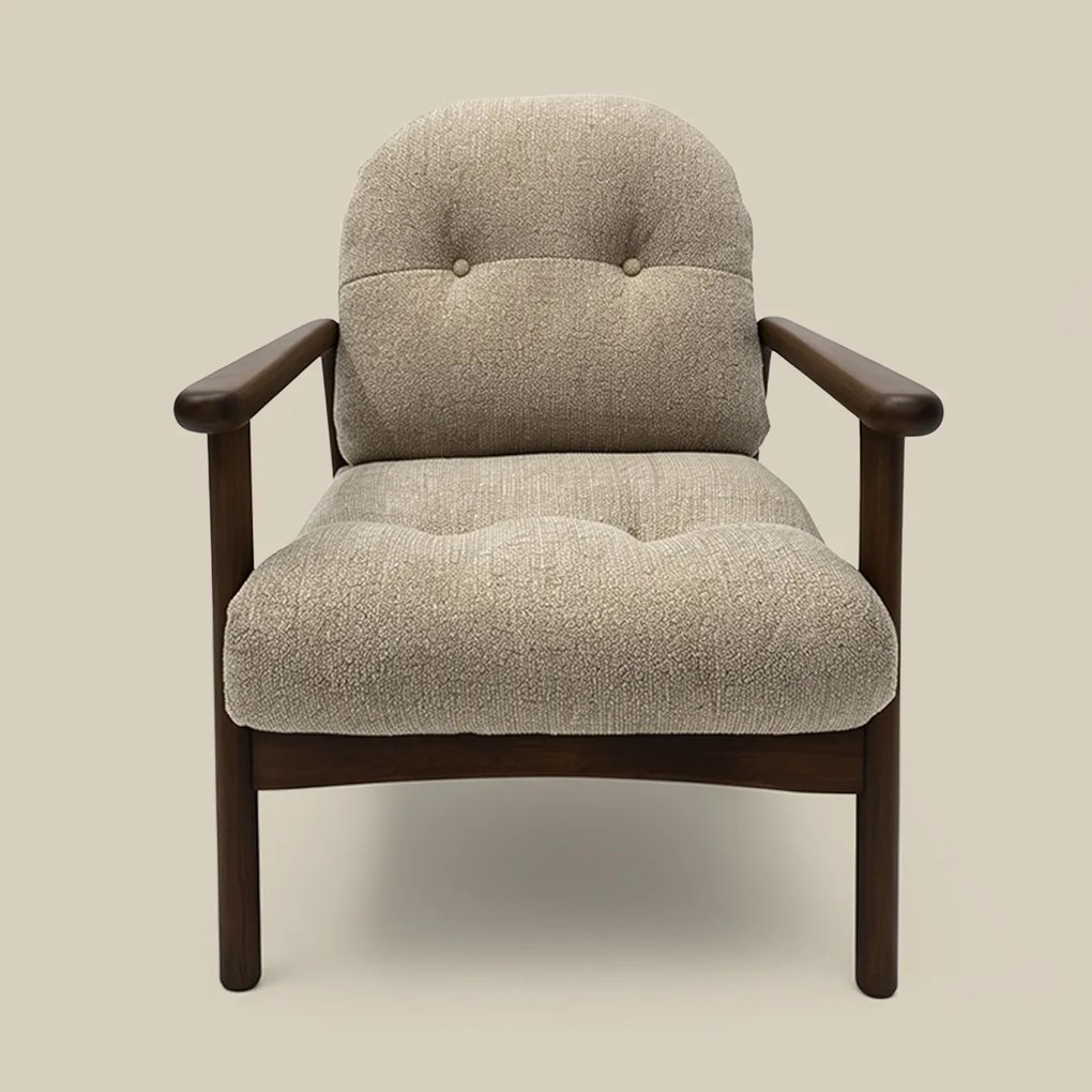 Walnoot Fauteuil Met Beige Stof