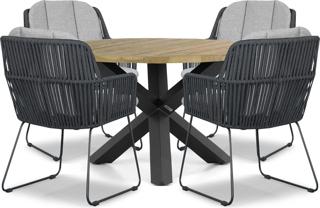 Tuinset Ronde Tuintafel 4 personen 120 cm Rope Grijs  Domani Furniture Trivento/Rockville