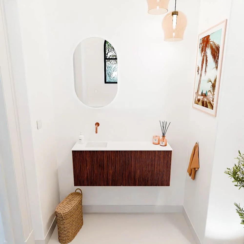 Mondiaz Joya 100cm toiletmeubel ruby met wastafel faye links zonder kraangat talc