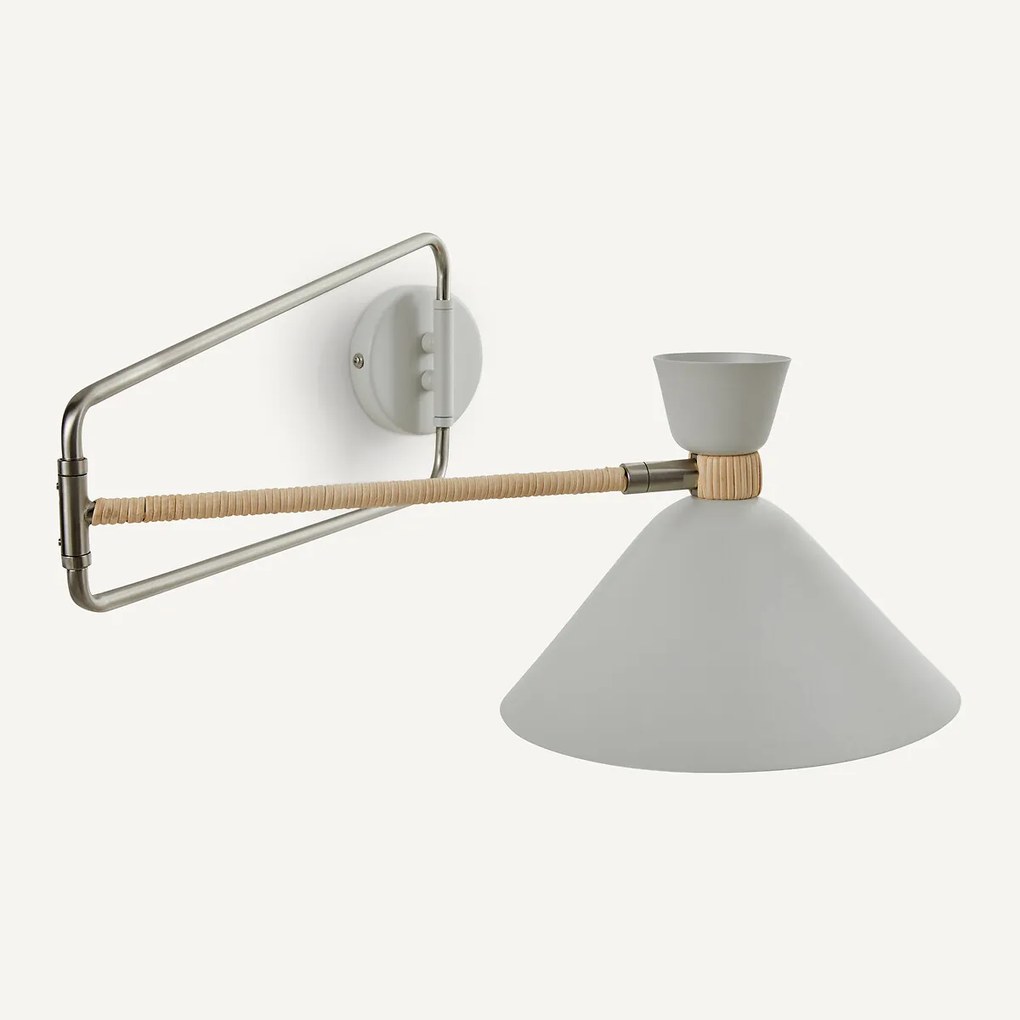 Richtbare wandlamp in metaal en rotan, Zoticus Ratan