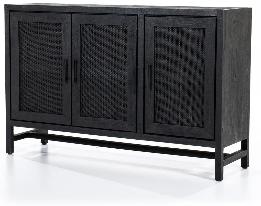 Eleonora Vic Zwart Dressoir Met Rotan Webbing - 125x35x80cm.