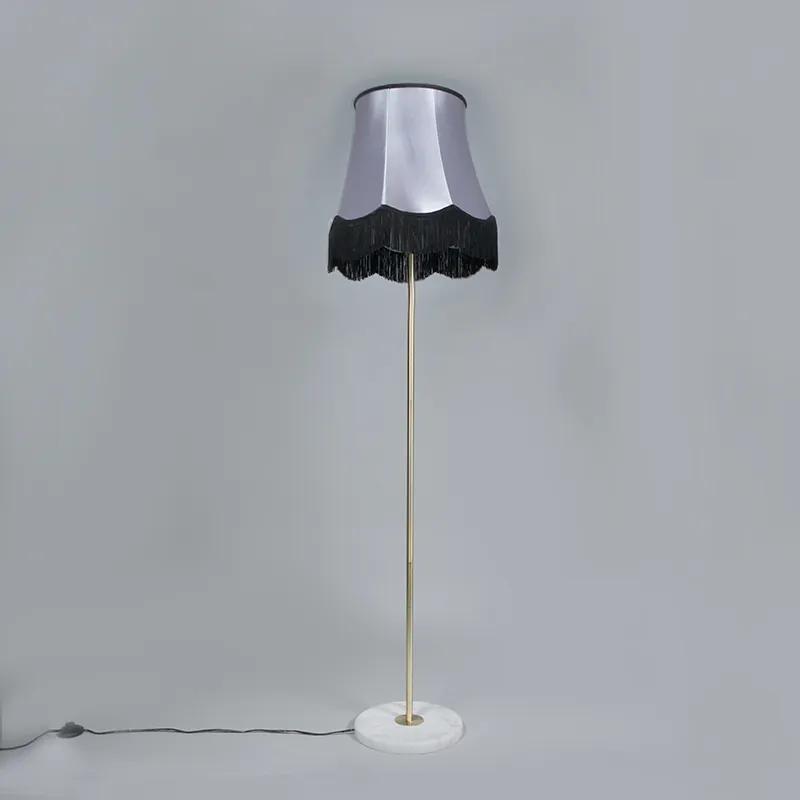 Vloerlamp messing met Granny B kap zwart-grijs 45 cm - Kaso Retro E27 rond Binnenverlichting Steen / Beton Lamp