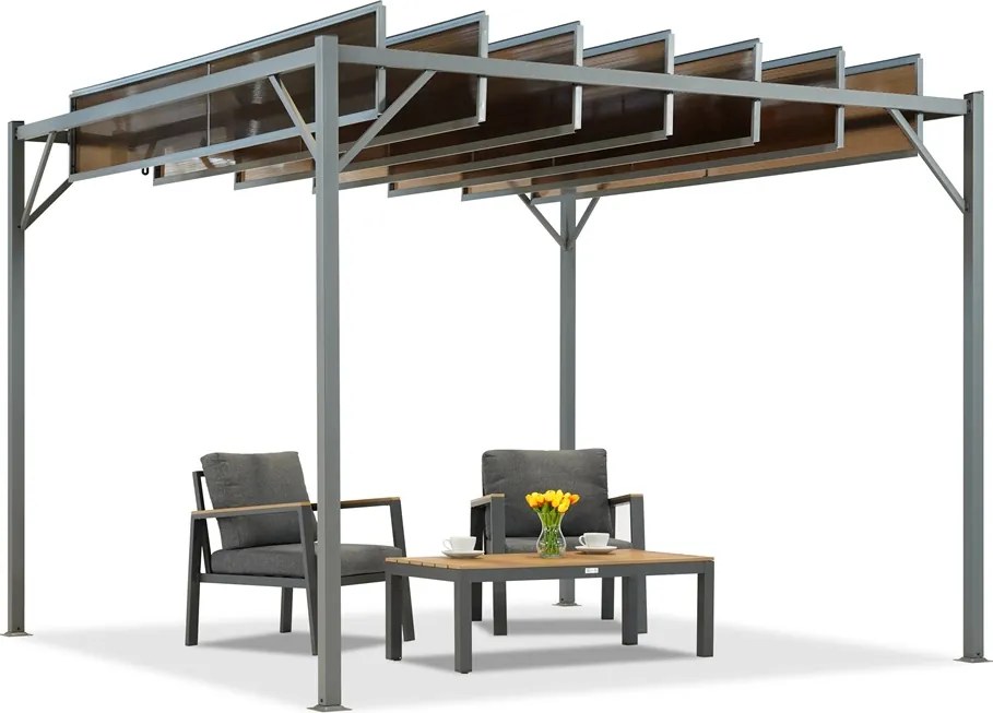 Antraciet terraspergola Paros 3x3m Tuinpunt