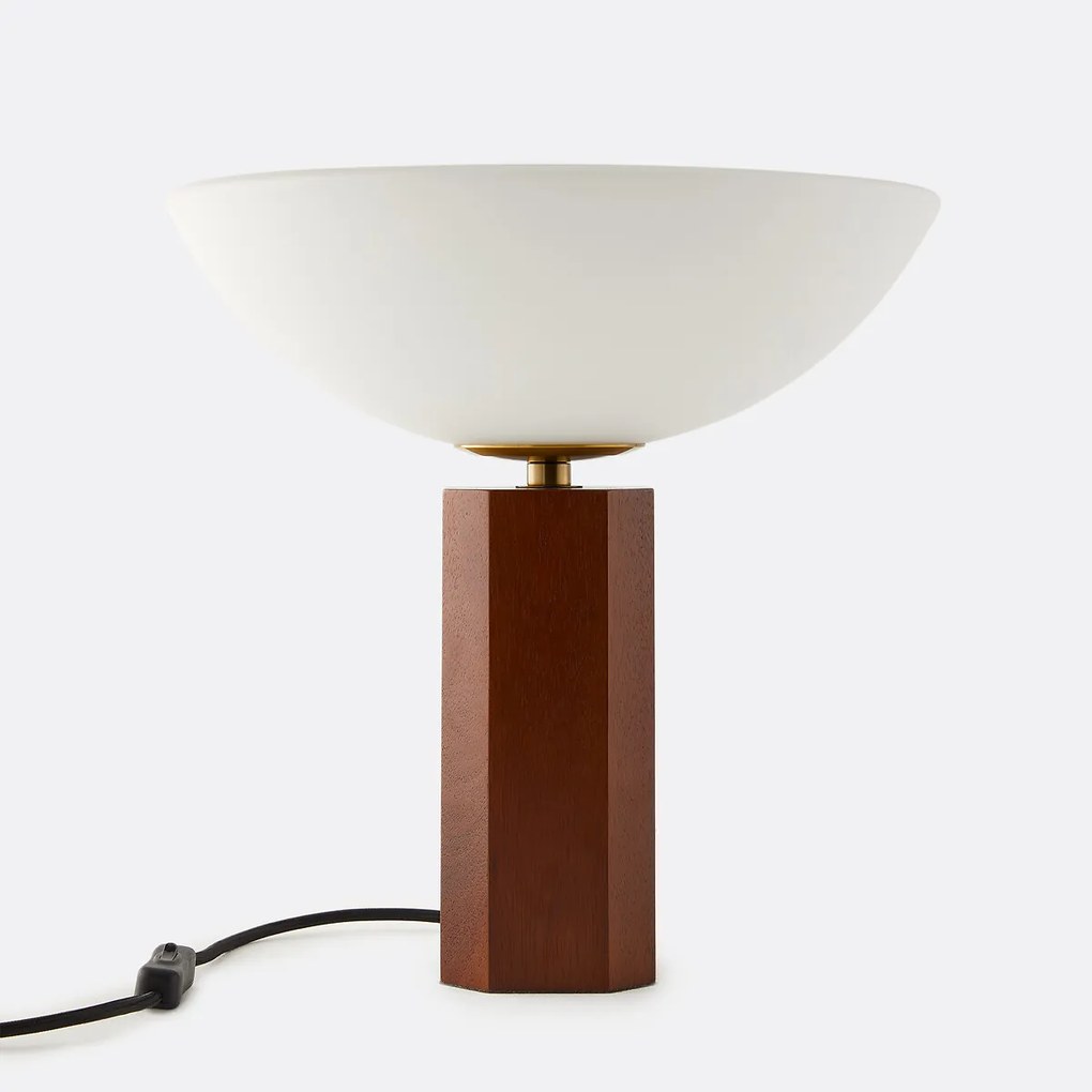 Tafellamp, van opaalglas en eikenhout, BRUA